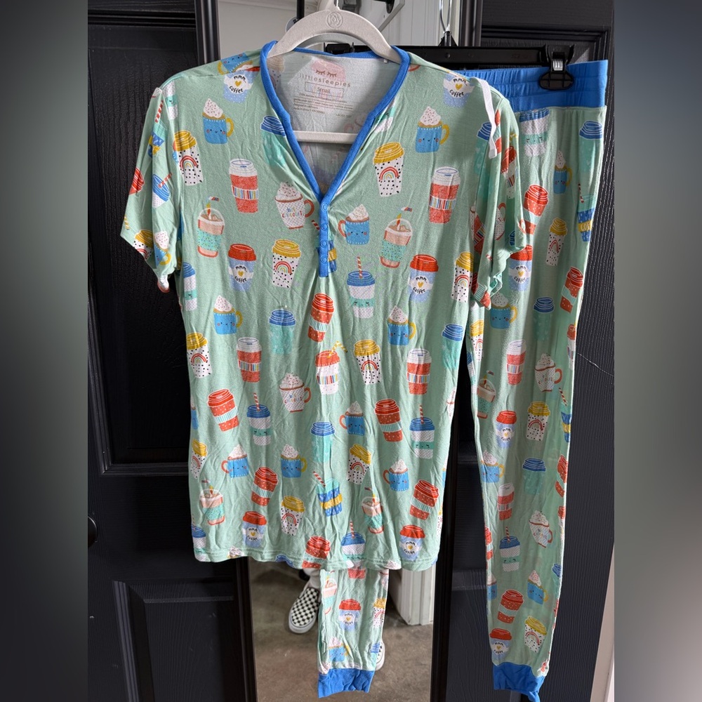 Little Sleepies Bamboo Pajama Set Coffee Print Women's Size Small